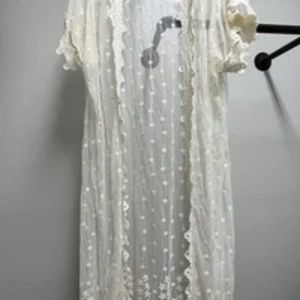 Forever 21 Cream Open Front Sheer Lace Kimono Cover-up